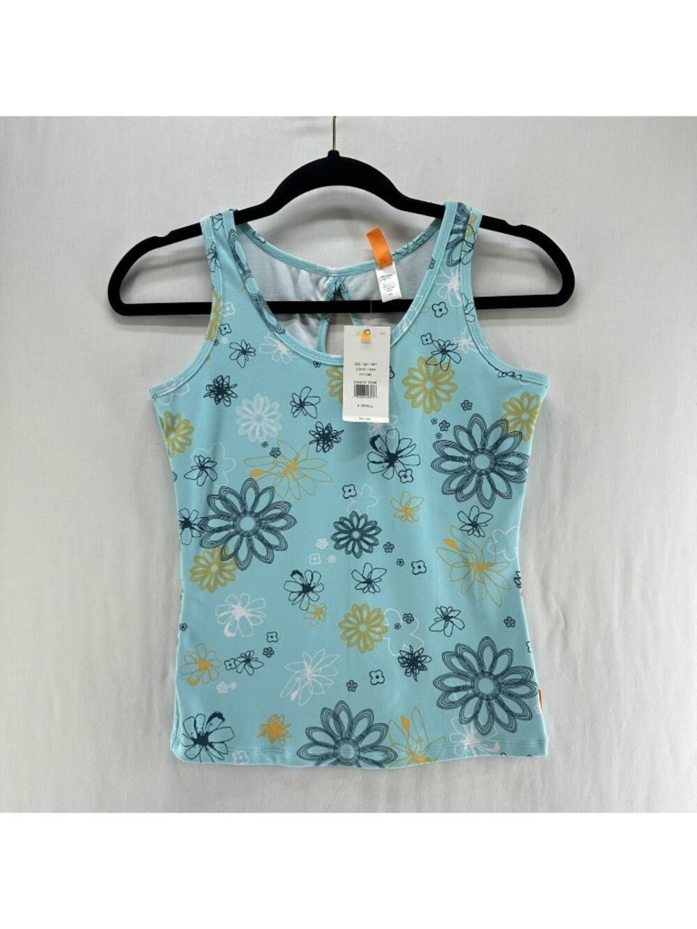 Lucy Floral Dance Activewear Tank Top Women XS Keyhole Back Scoop Neck Aqua Blue